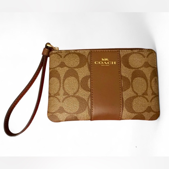 Coach Handbags - Coach Tan and Brown Signature Wristlet
